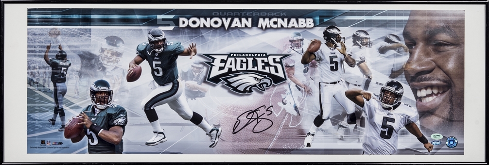 Donovan McNabb Signed Philadelphia Eagles Panoramic Photo In 14x40 Framed Display (Steiner)